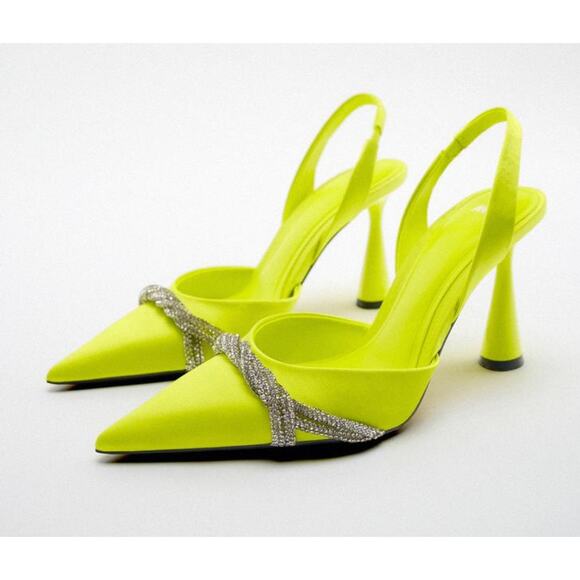 ZARA High Heel Satin Shoes With Rhinestones Size 38 NEW - Picture 1 of 8